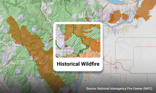 Historical Wildfires layer on the Trails Offroad map
